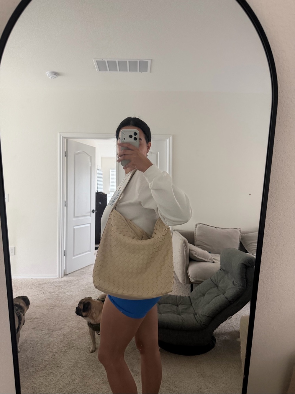 Beige Woven Hobo Shoulder Bag - Women
